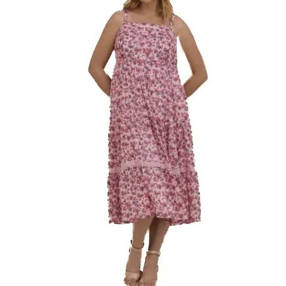 torrid Pink Gold Floral Chiffon and Lurex Tiered Ruffles Maxi Dress Size 2 - NWT - Picture 1 of 10